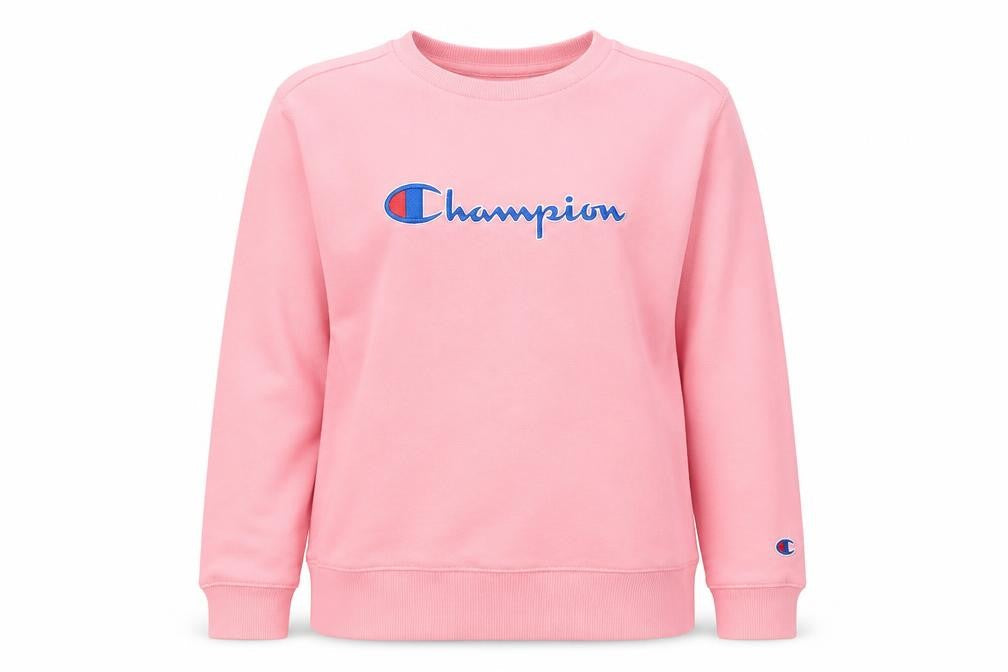 Champion Women Pink Crew Neck Pullover Sweatshirt L Logo Cotton Blend