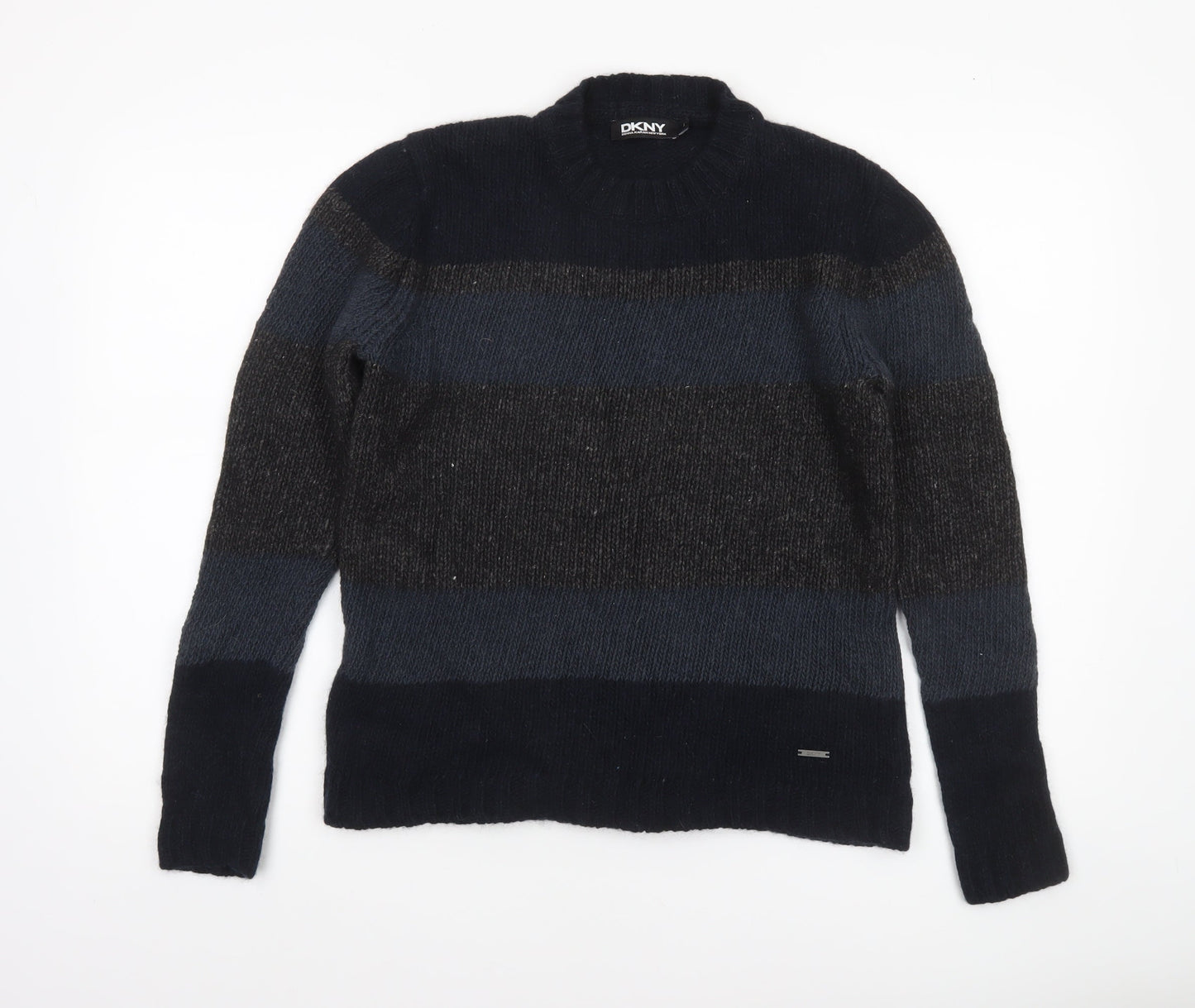 Womens UK L Regular DKNY Blue Pullover Chunky-Knit