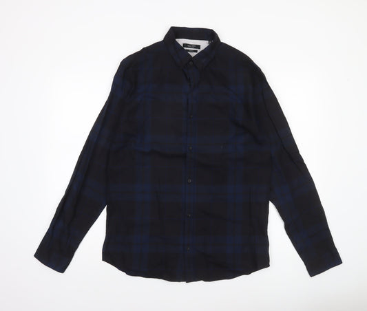 Jack & Jones Premium Men’s Blue Checked Slim Fit Long Sleeve Shirt L 42in