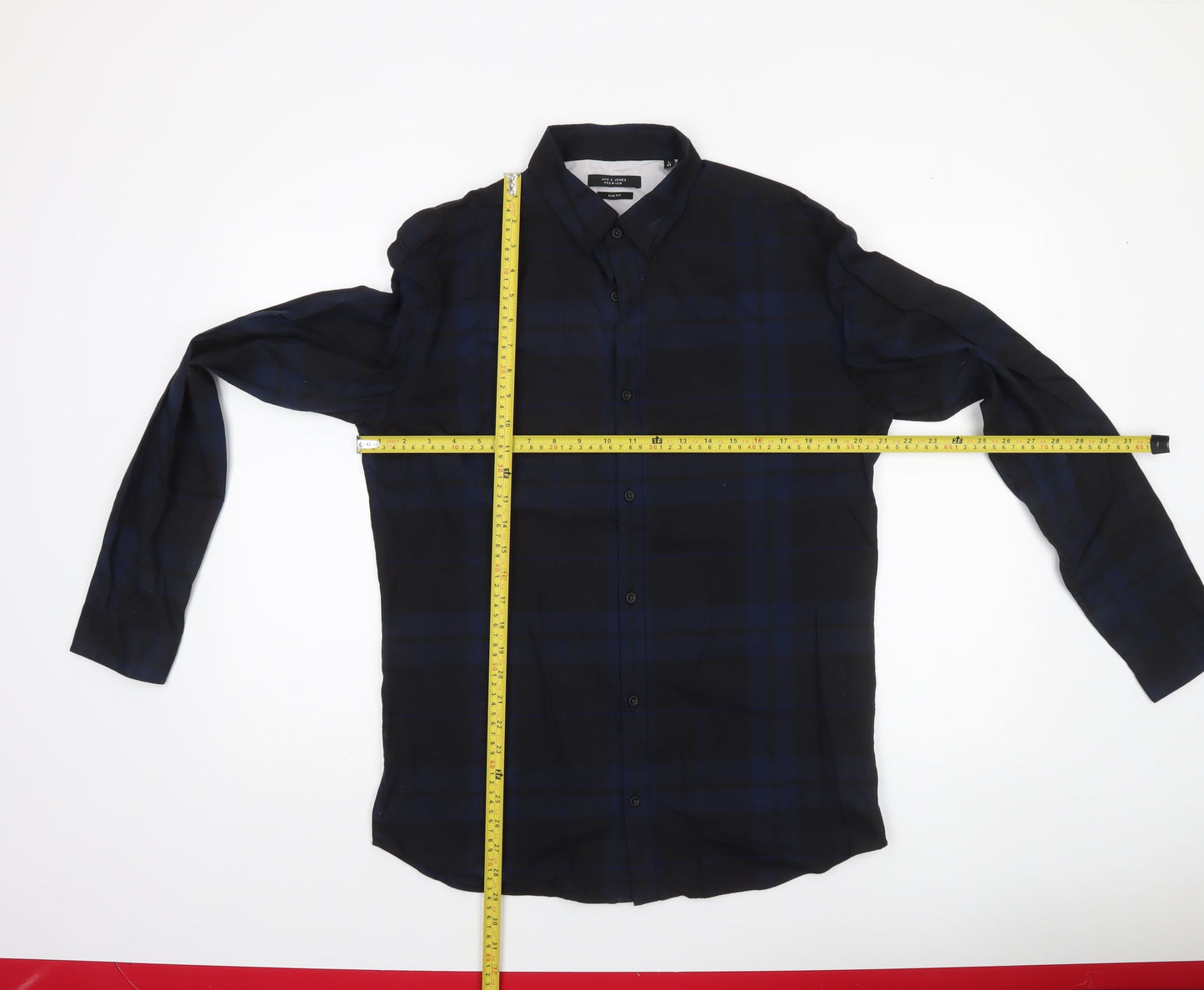 Jack & Jones Premium Men’s Blue Checked Slim Fit Long Sleeve Shirt L 42in