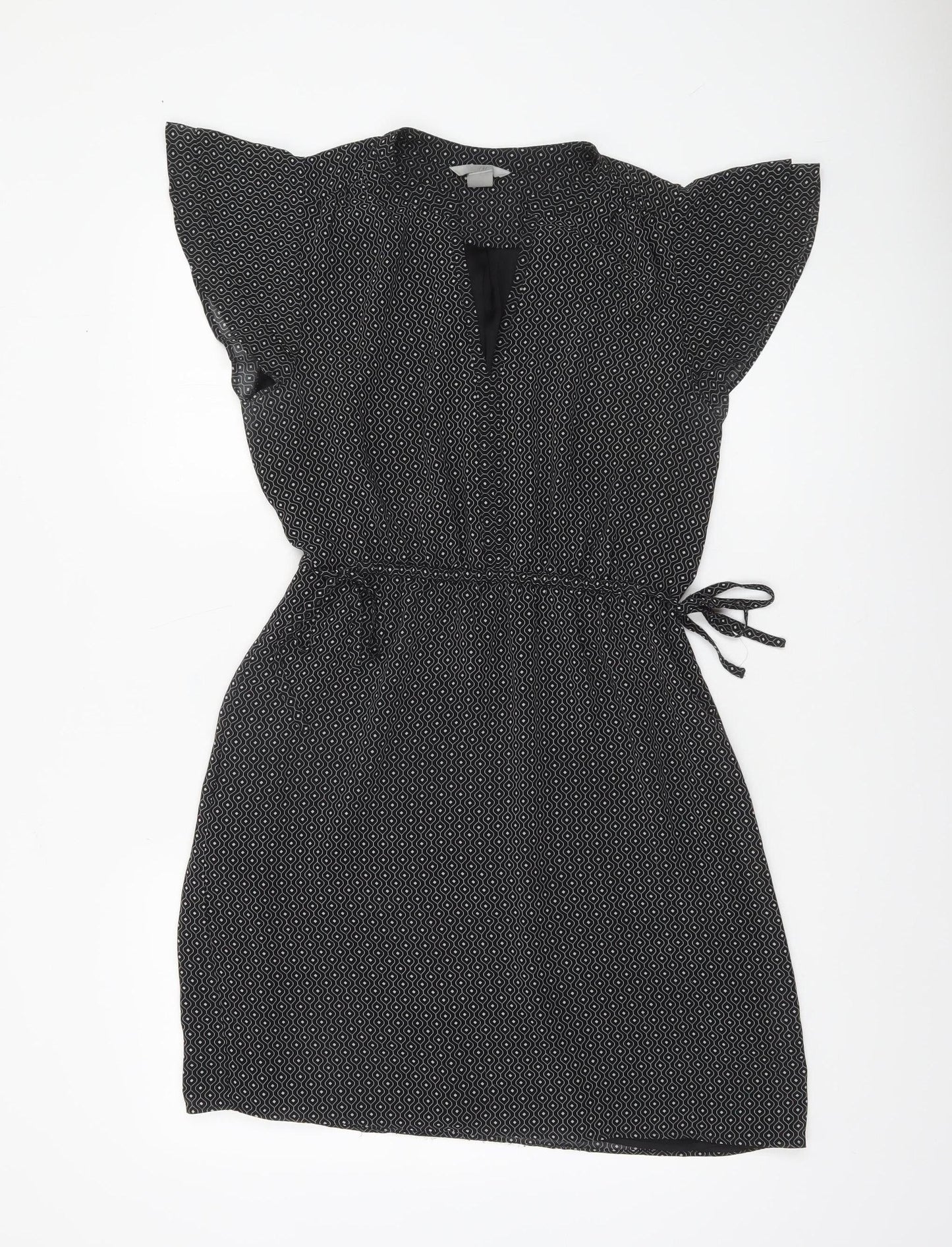 H&M Women Black Geometric Short Shift Dress Size 10