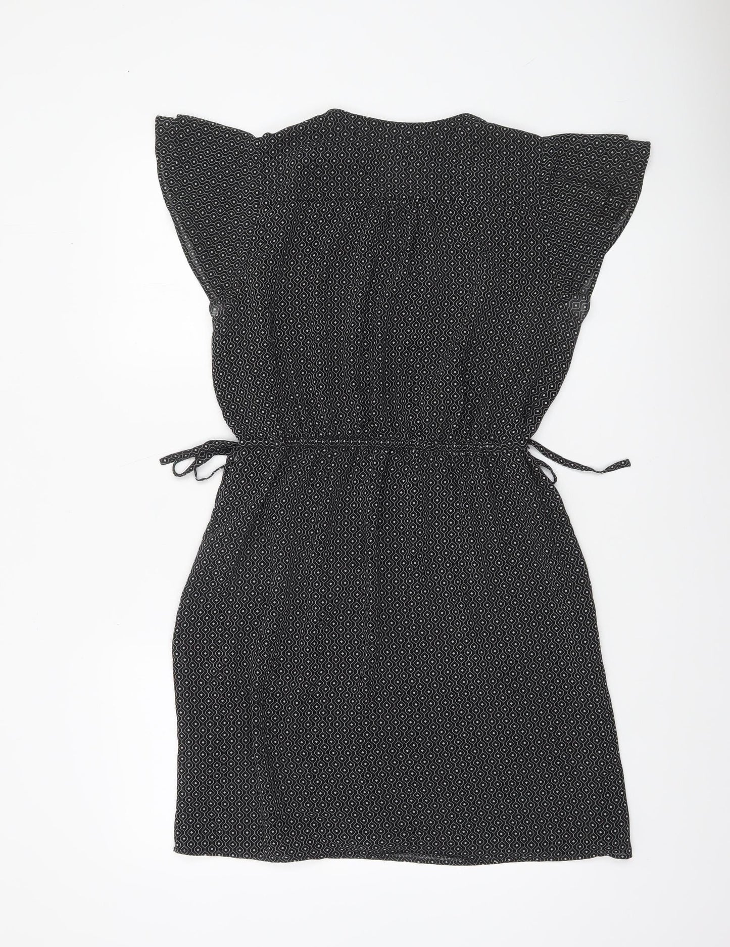 H&M Women Black Geometric Short Shift Dress Size 10