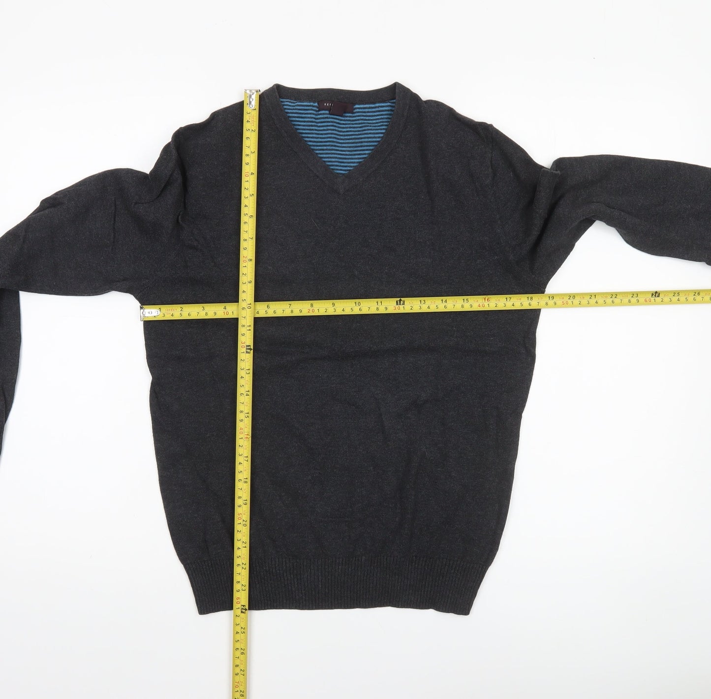 Refectory London Men’s Black Cotton V-Neck Jumper Size S