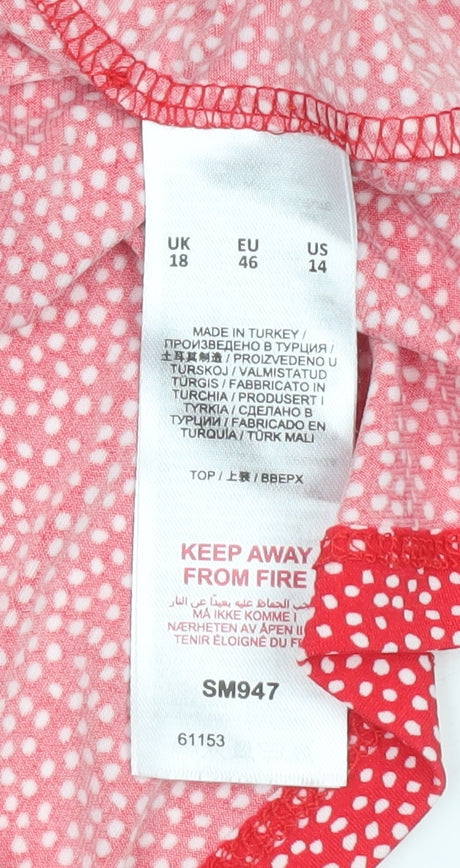 Capsule Women Red Polka Dot Puff Short Sleeve Jersey T-Shirt Size 18