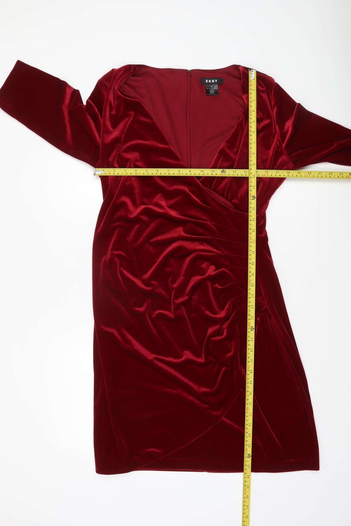 DKNY Women's Red Velvet Wrap Dress Size 18 3/4 Sleeve V-Neck