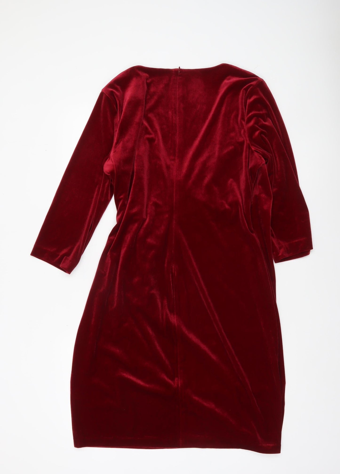 DKNY Women's Red Velvet Wrap Dress Size 18 3/4 Sleeve V-Neck