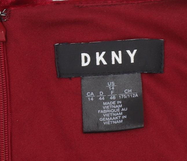 DKNY Women's Red Velvet Wrap Dress Size 18 3/4 Sleeve V-Neck
