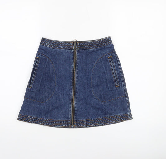 Cooperative Women's Blue A-Line Denim Zip Short Skirt XS
