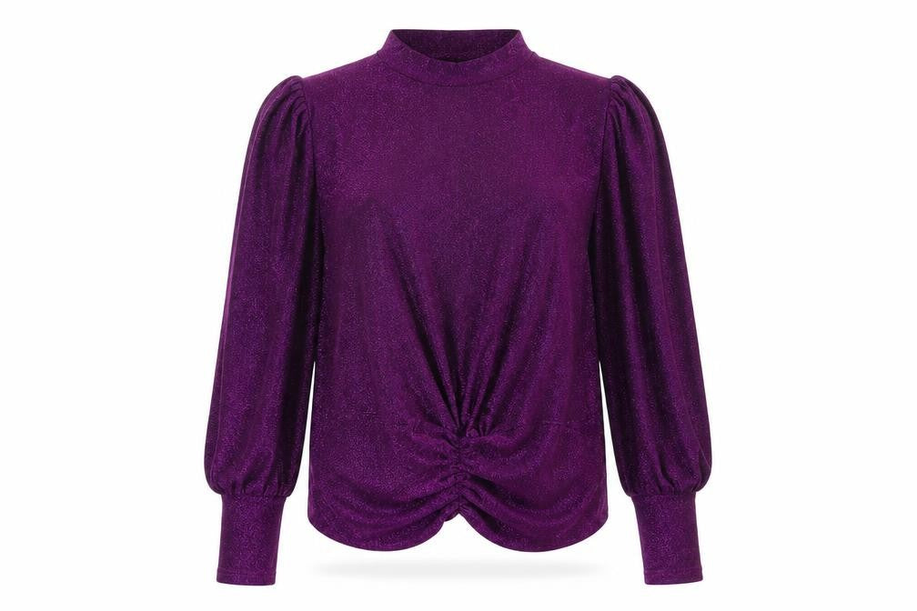 Rowen Avenue Women's Purple Glitter Puff Sleeve Mock Neck Jumper L