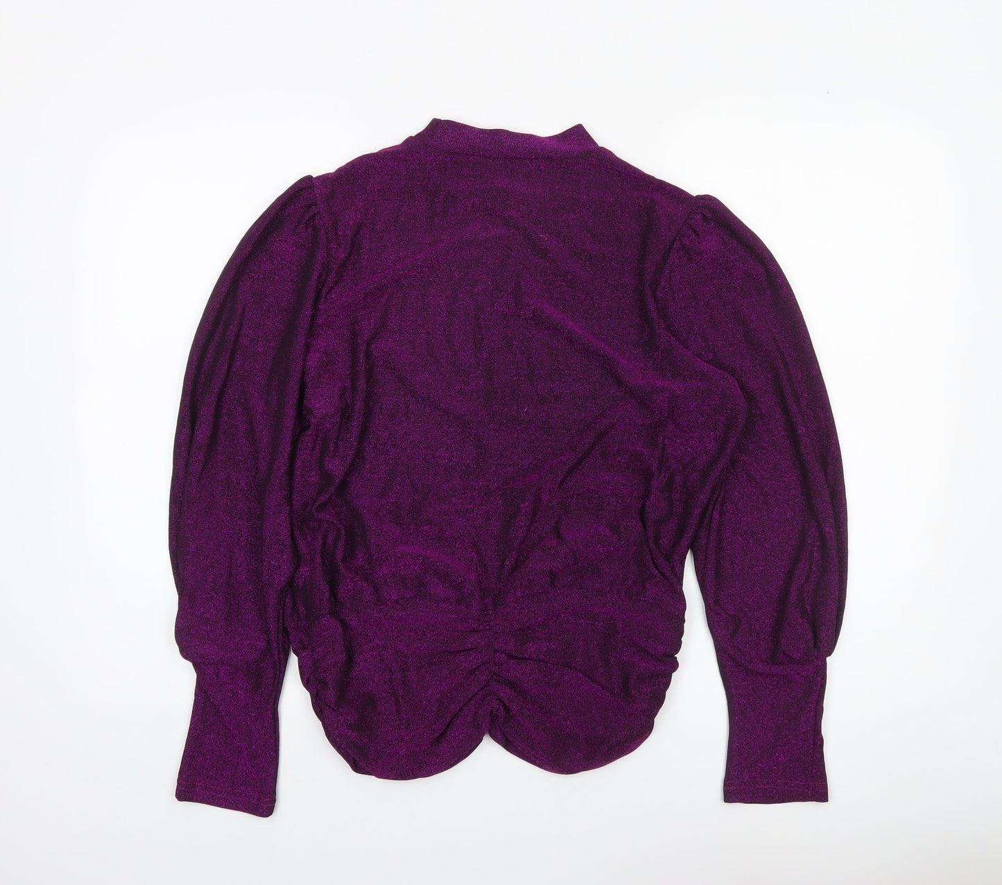 Rowen Avenue Women's Purple Glitter Puff Sleeve Mock Neck Jumper L