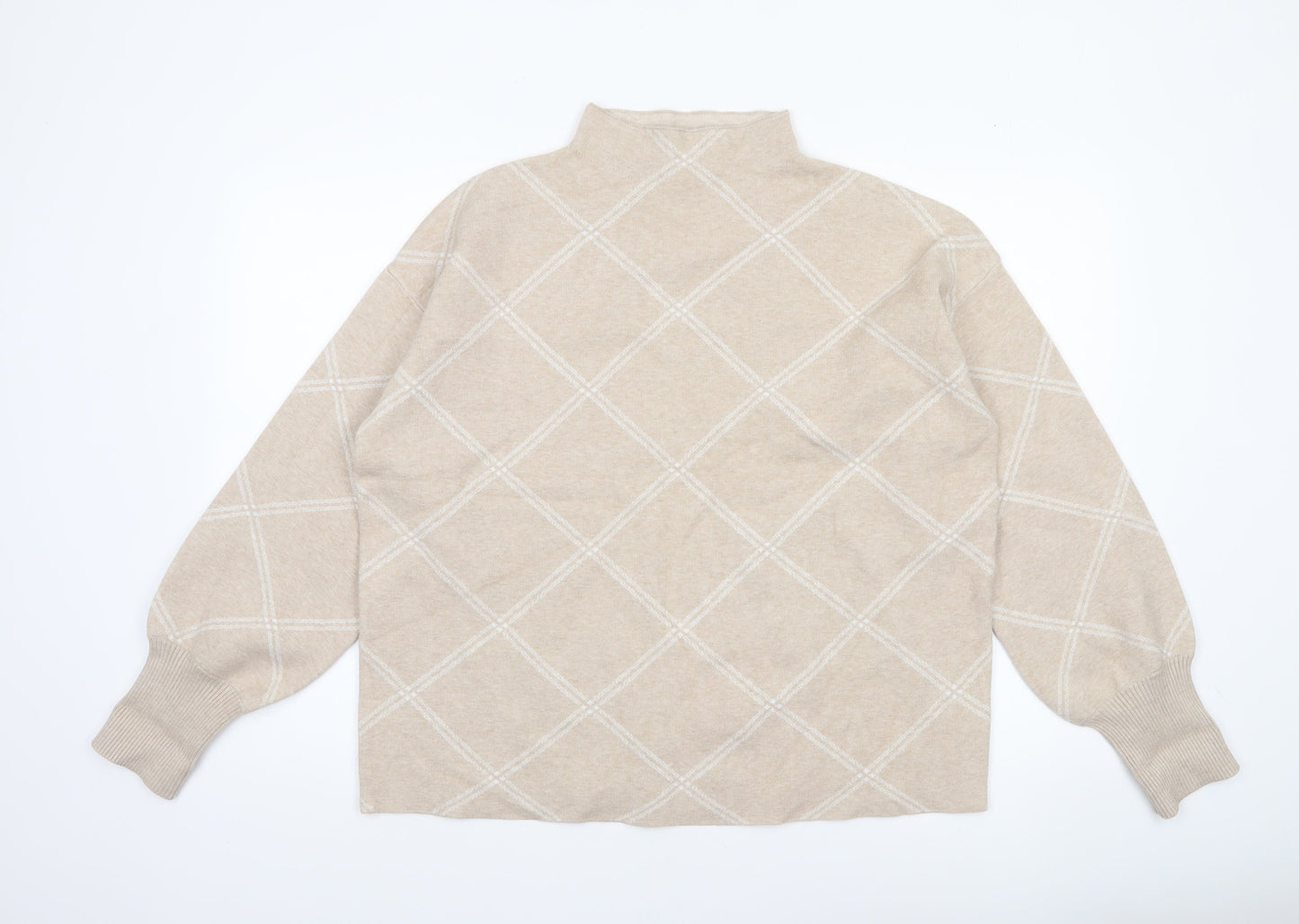 Tahari Women Beige Argyle Mock Neck Long Sleeve Pullover Jumper XL