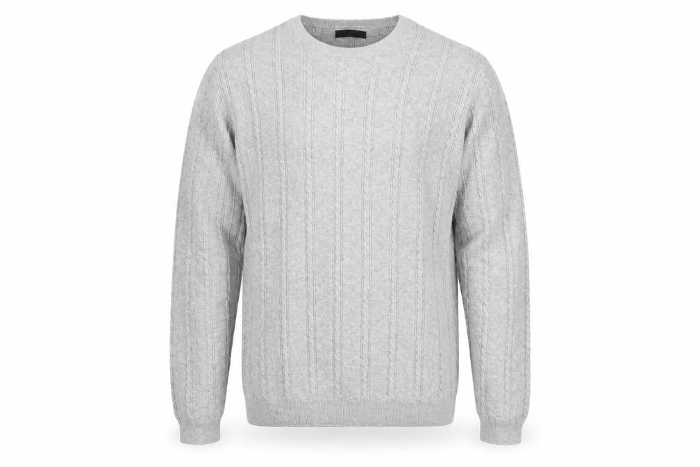 Front view of ASOS Men’s Grey Cable-Knit Cotton Jumper XL Crew Neck