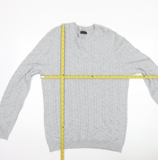 ASOS Men’s Grey Cable-Knit Cotton Jumper XL Crew Neck