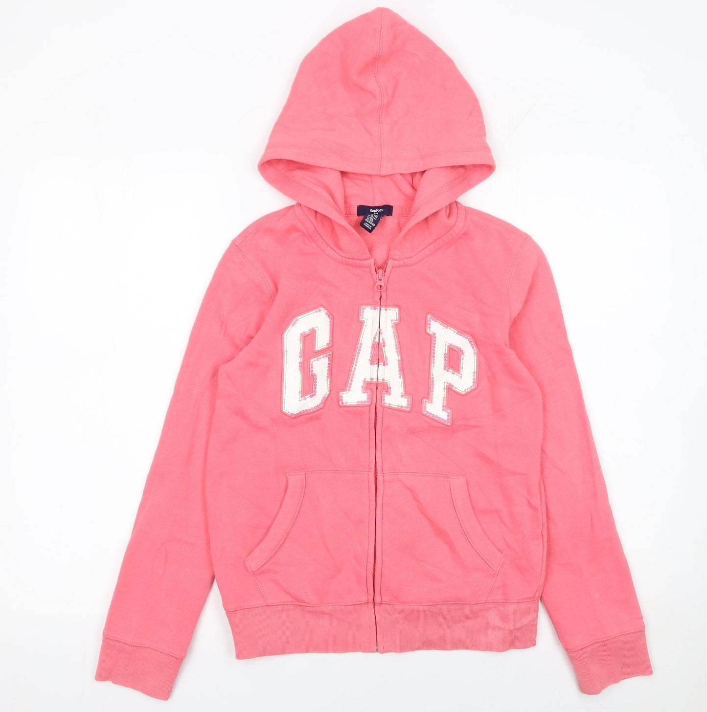 GAP Girls Pink Full Zip Hoodie 13 Years Jersey Cotton Blend Logo Sweatshirt