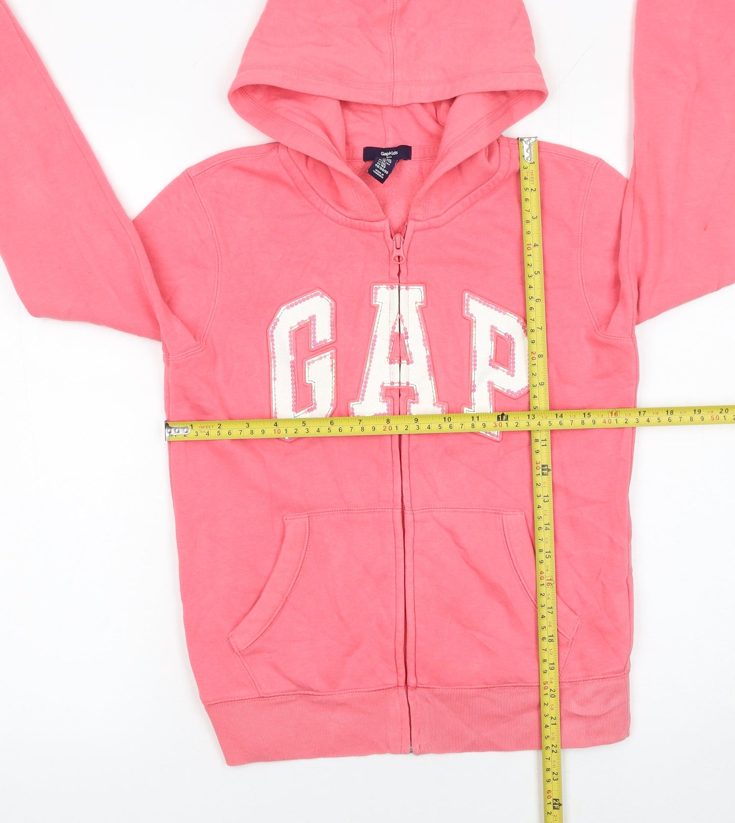 GAP Girls Pink Full Zip Hoodie 13 Years Jersey Cotton Blend Logo Sweatshirt