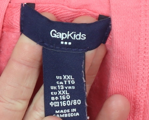 GAP Girls Pink Full Zip Hoodie 13 Years Jersey Cotton Blend Logo Sweatshirt
