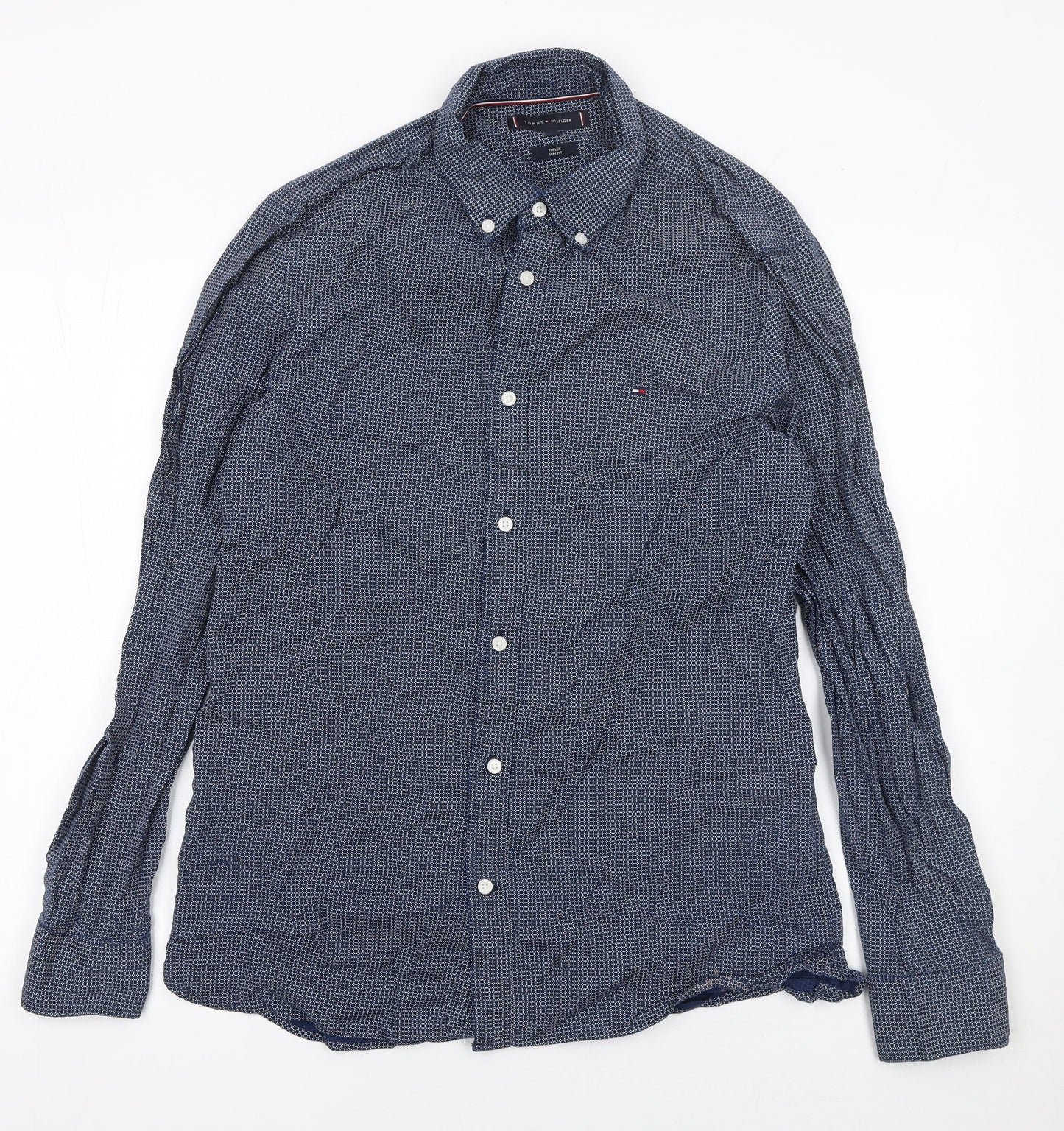 Tommy Hilfiger Men Blue Long Sleeve Button-Up Cotton Shirt L