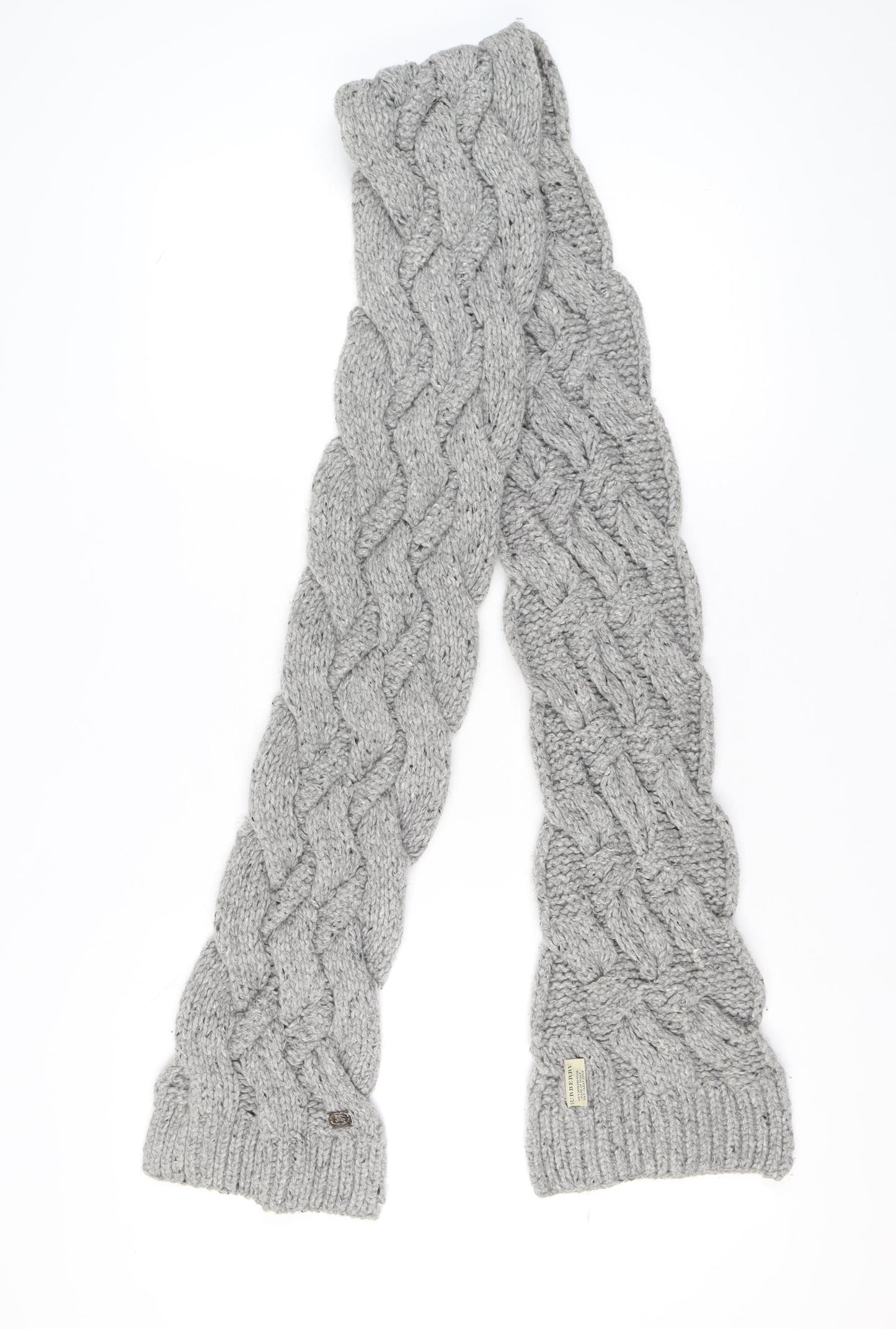 Burberry Women’s Grey Cable Knit Wool Scarf Winter Classic