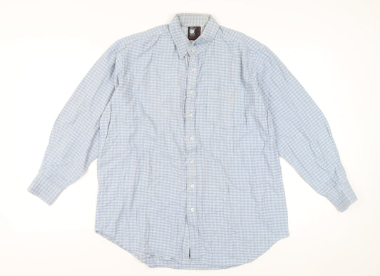 Gladiator Men's Blue Checked Cotton Flannel Long Sleeve Button-Up Shirt XL