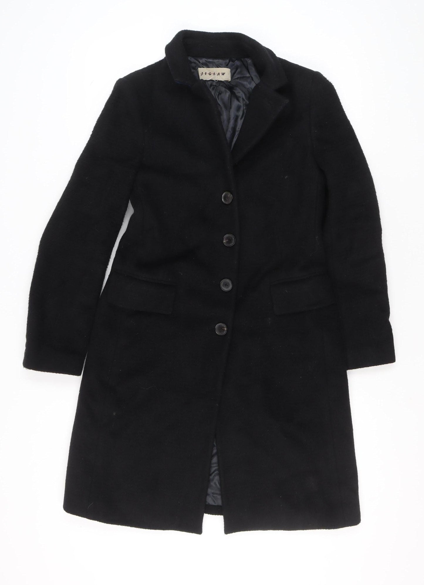 Jigsaw Womens Black Wool Mid-Length Overcoat Size 10