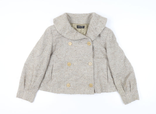 Episode Women Beige Wool Blend Pea Coat Size 16 Tweed Short