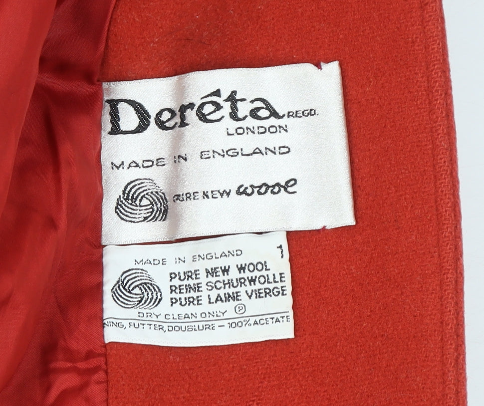 Dereta London Women's Red Wool Belted Long Overcoat Size 18