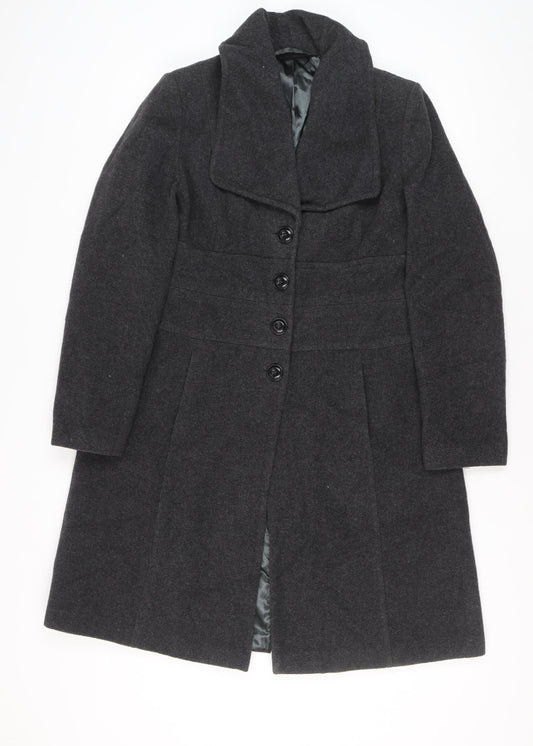 Laura Ashley Womens Grey Wool Blend Long Overcoat Size 16