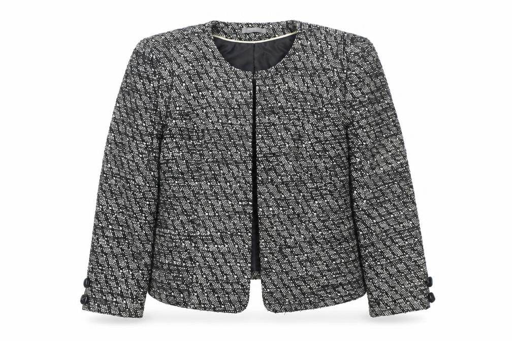 BHS Women Black Tweed Collarless Open Front Blazer Size 20