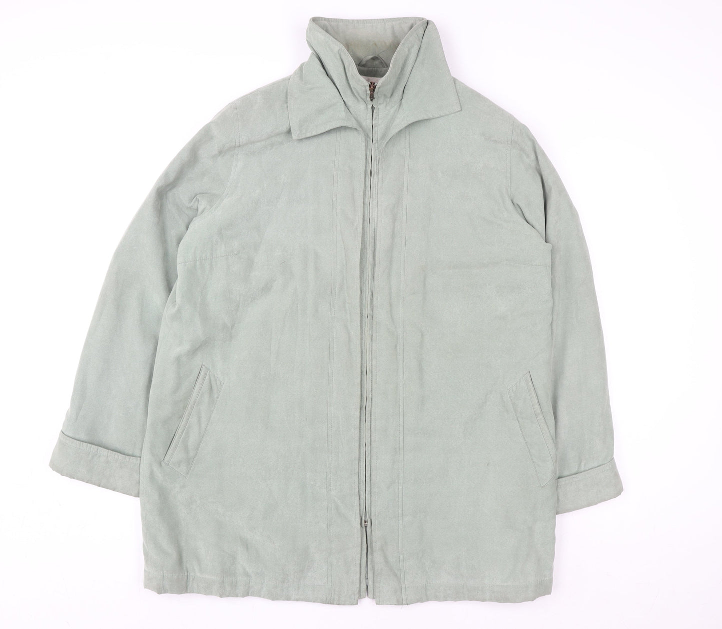 EWM Women Green Full Zip Lined Long Overcoat Size 16