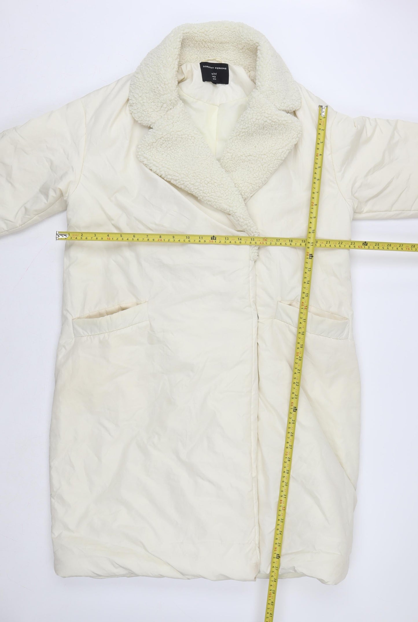 Dorothy Perkins Women's Ivory Long Lined Overcoat Size M