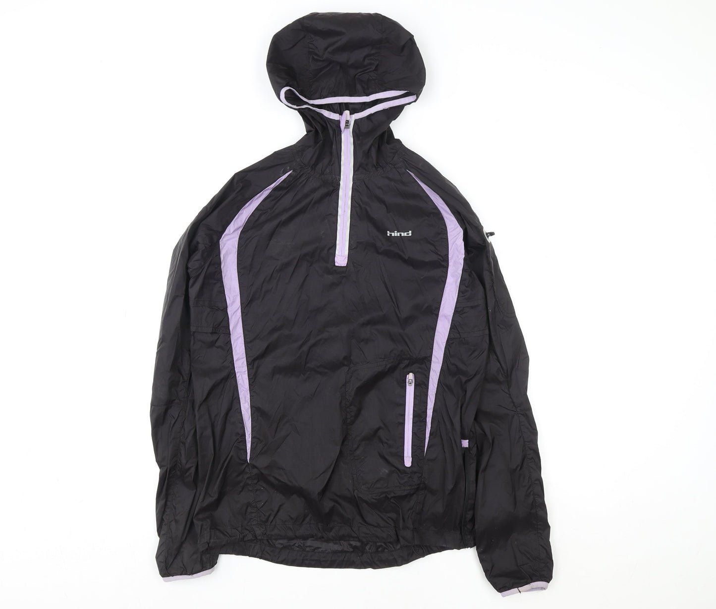 Hind Womens Black Size 10 Lightweight Hooded Windbreaker Jacket