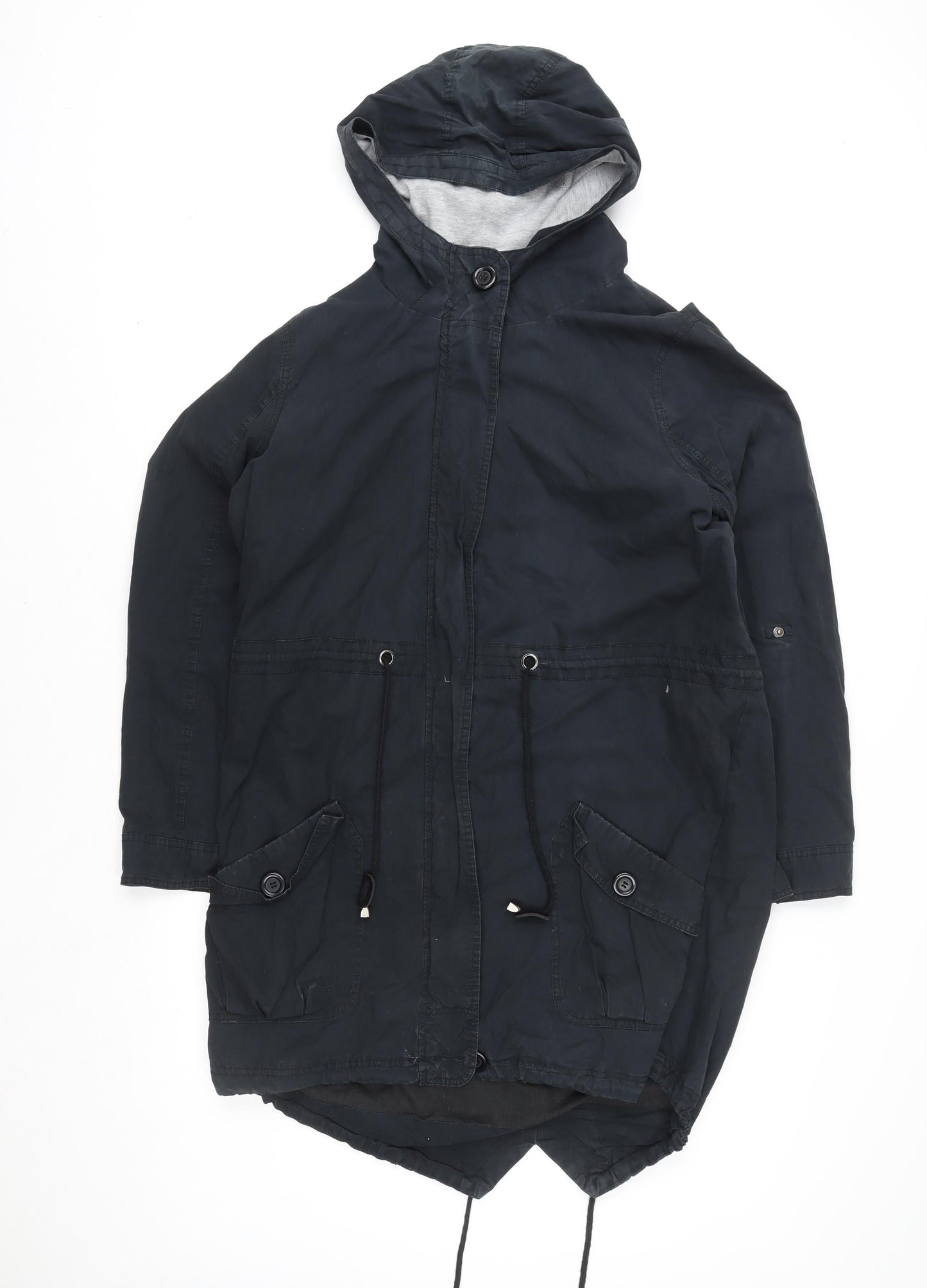 George Men’s Black Cotton Parka Jacket UK 44 Hooded Zip Casual