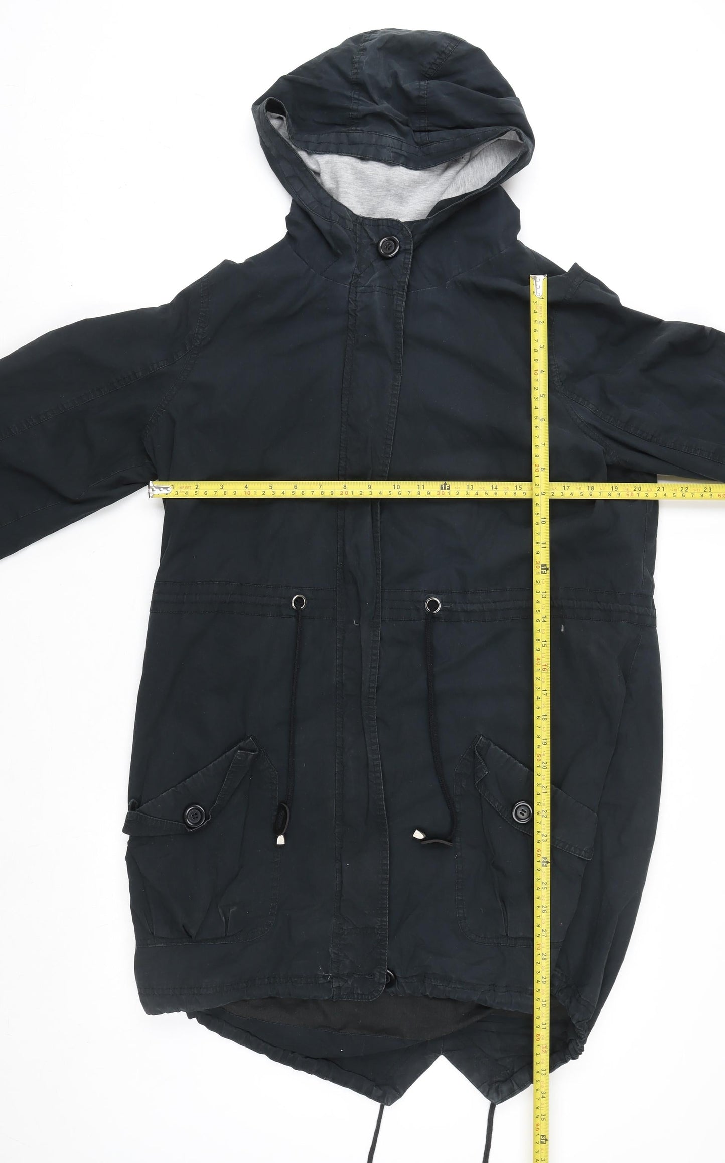 George Men’s Black Cotton Parka Jacket UK 44 Hooded Zip Casual