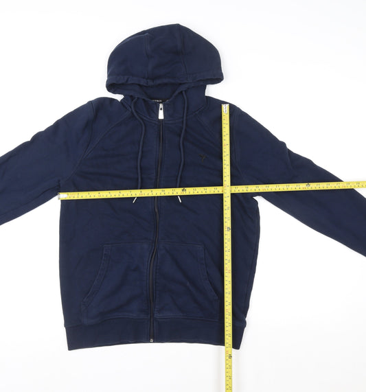 JEFF&CO Mens Blue Hooded Full Zip Cotton Blend Jacket M
