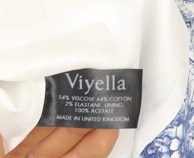Viyella Women's White Blue Floral Short Sleeve Tunic Blouse Size 16