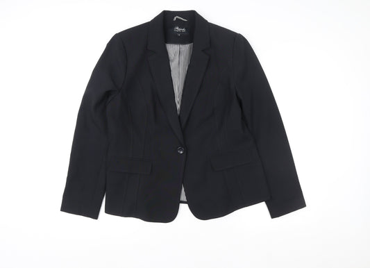 Peacocks Womens Black Blazer Jacket Size 16 Tailored Single Button