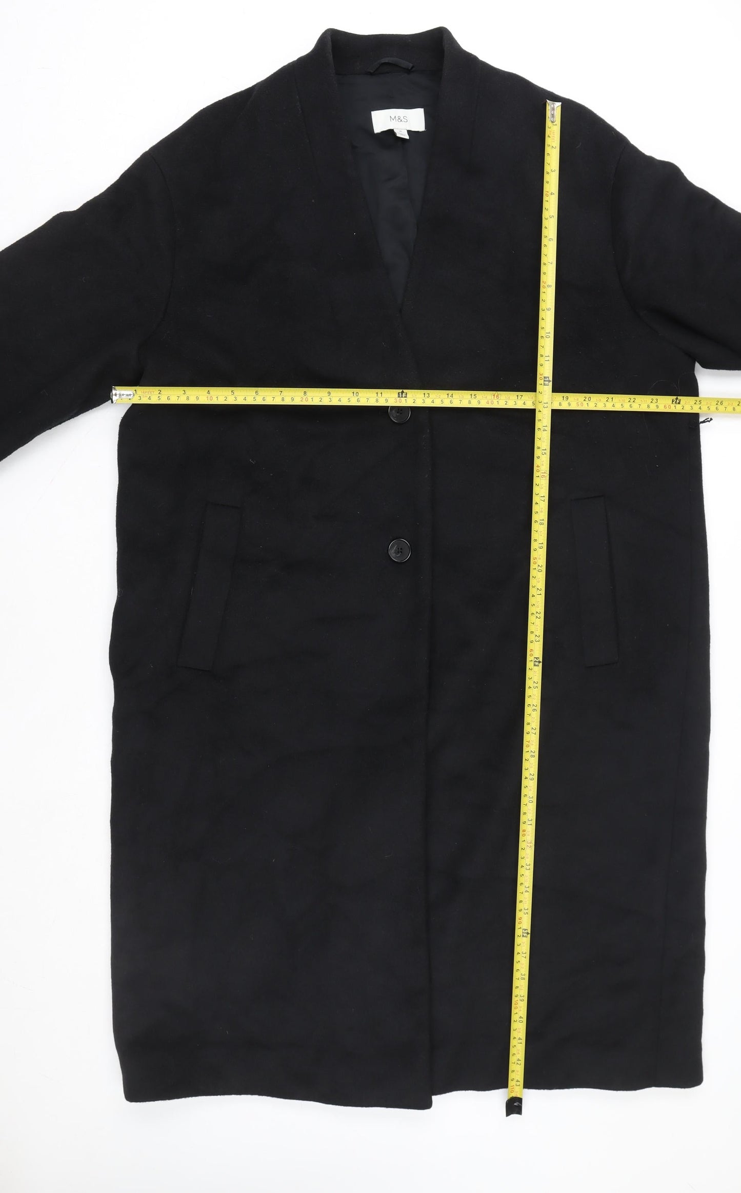 Marks and Spencer Women’s Black Wool Blend Long Overcoat Size 16
