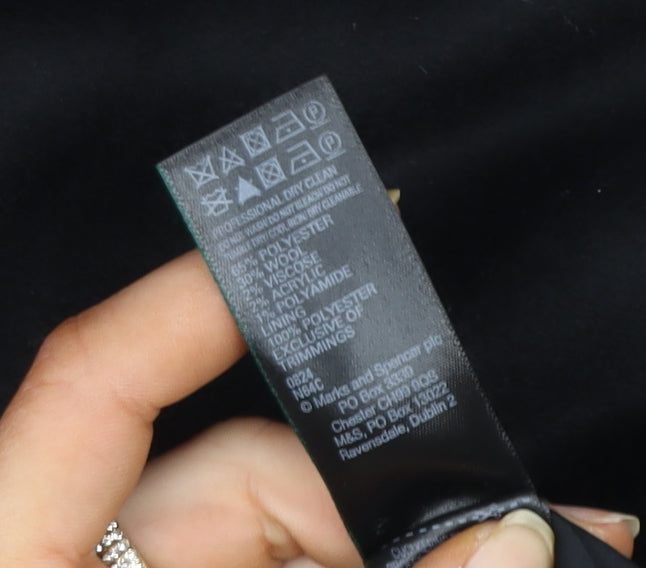 Marks and Spencer Women’s Black Wool Blend Long Overcoat Size 16