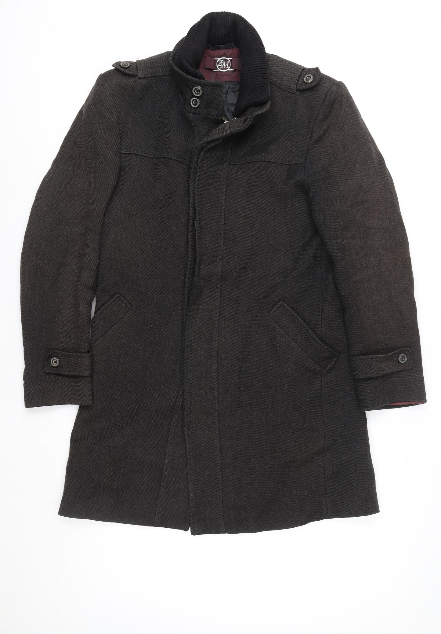 Zara Man Men's Black Cotton Blend Mid-Length Overcoat Size L