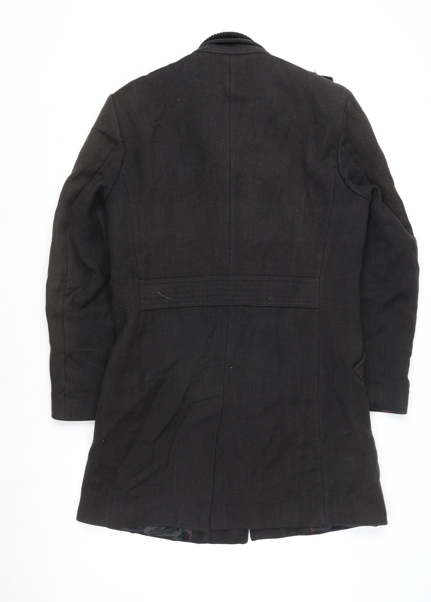 Zara Man Men's Black Cotton Blend Mid-Length Overcoat Size L