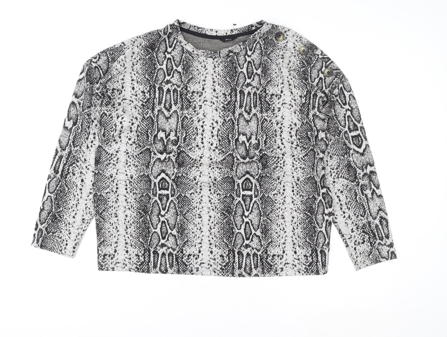 M&Co Women's Grey Animal Print Long Sleeve Jersey Blouse Size 14