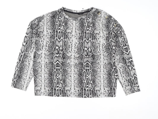 M&Co Women's Grey Animal Print Long Sleeve Jersey Blouse Size 14