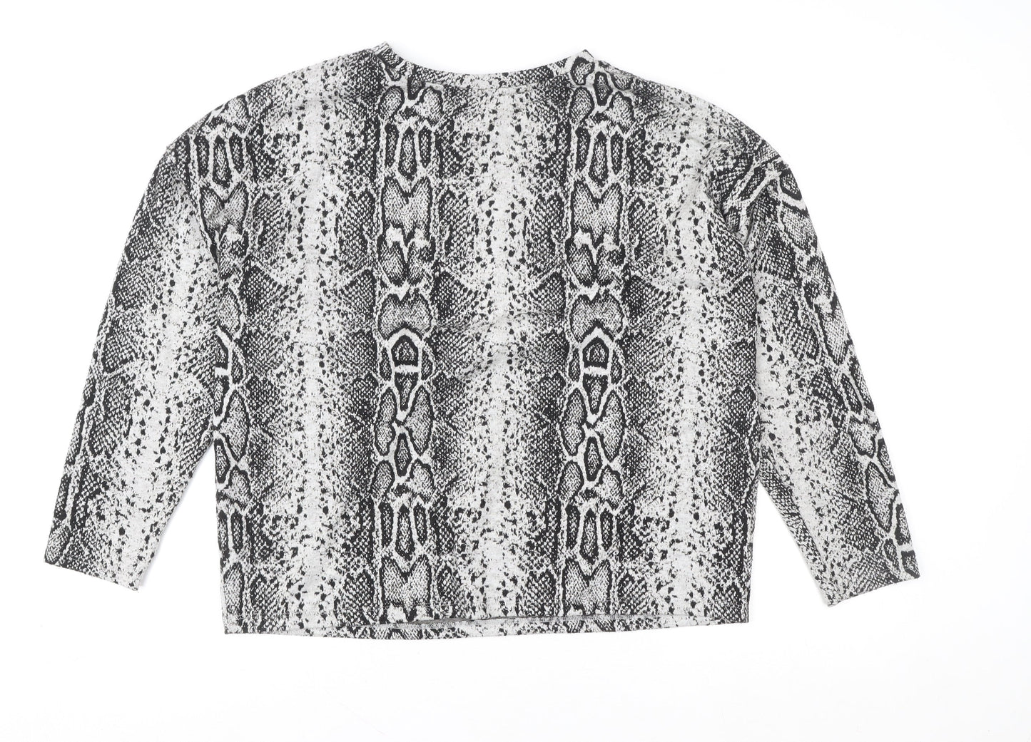 M&Co Women's Grey Animal Print Long Sleeve Jersey Blouse Size 14