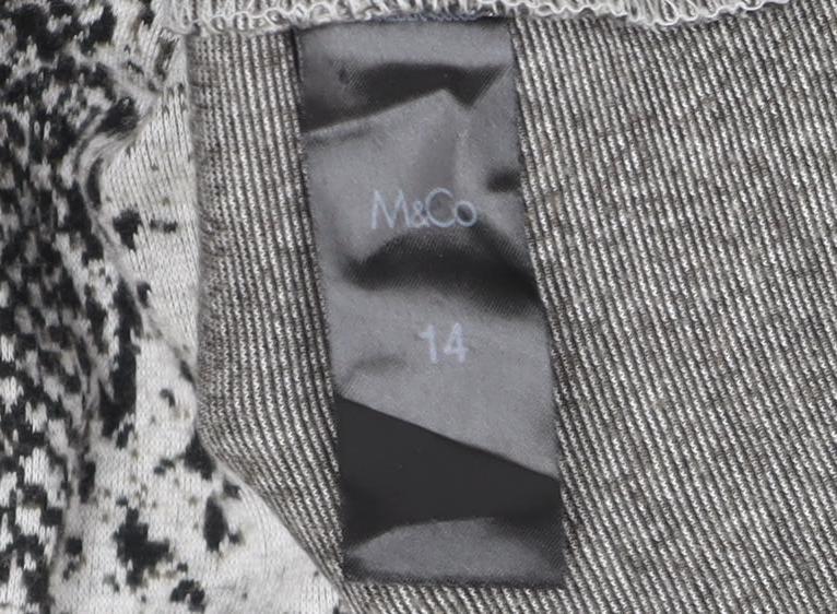 M&Co Women's Grey Animal Print Long Sleeve Jersey Blouse Size 14