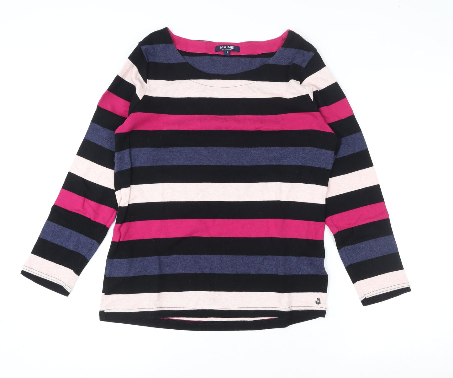 Maine New England Women Multicoloured Cotton Striped Pullover Top Size 16