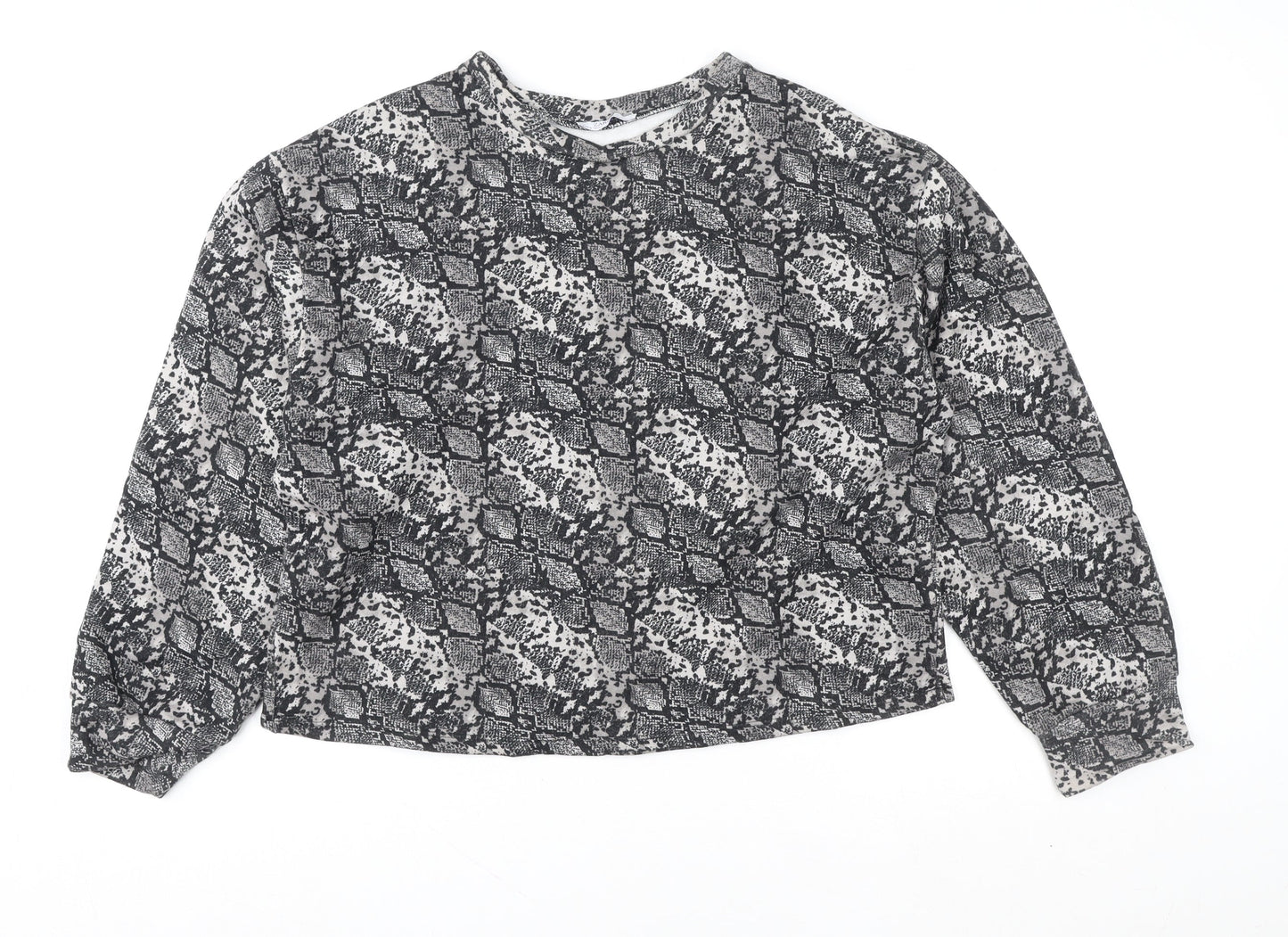 Zara Women Grey Animal Print Long Sleeve Basic Blouse Size L