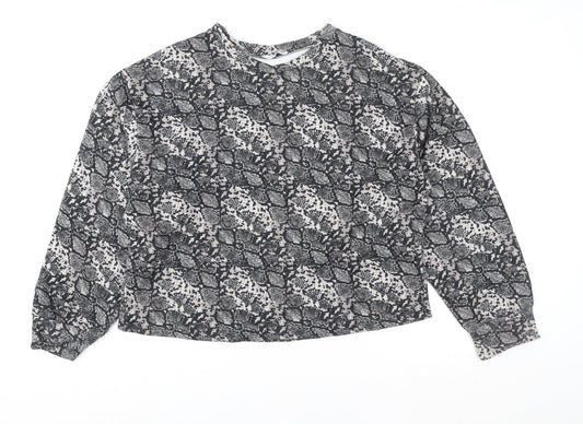 Zara Women Grey Animal Print Long Sleeve Basic Blouse Size L