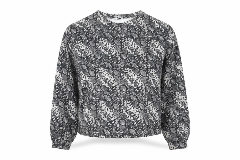 Zara Women Grey Animal Print Long Sleeve Basic Blouse Size L