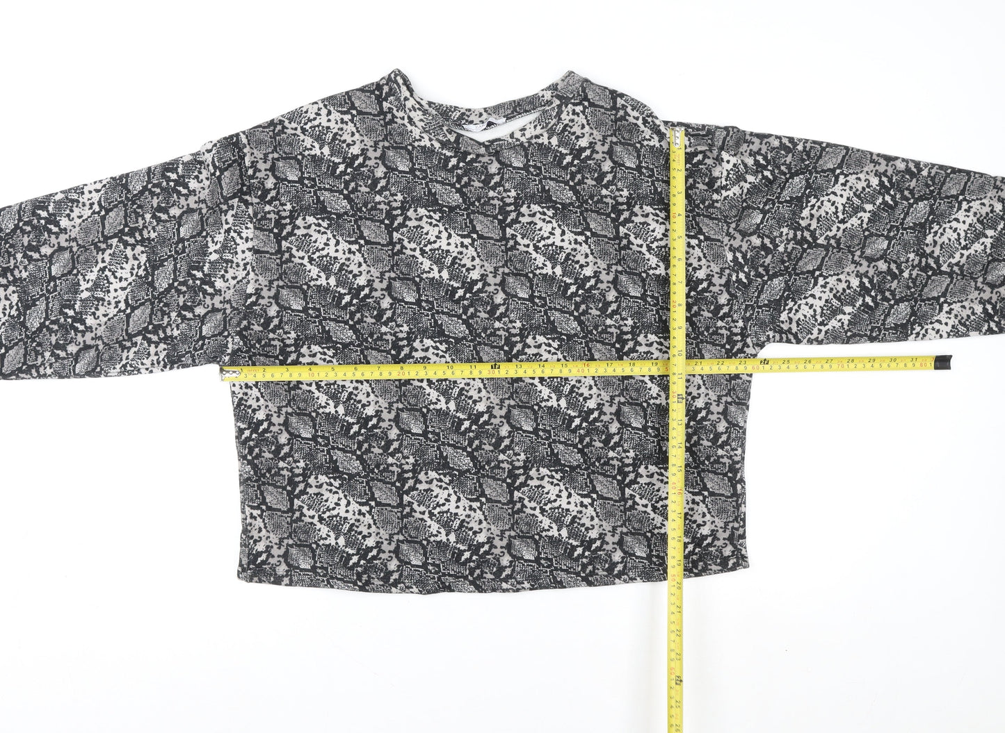 Zara Women Grey Animal Print Long Sleeve Basic Blouse Size L