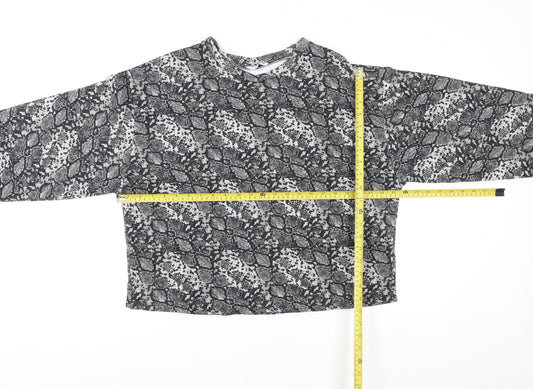 Zara Women Grey Animal Print Long Sleeve Basic Blouse Size L